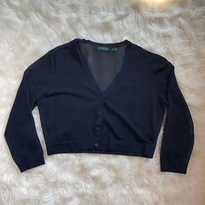 Lauren by Ralph Lauren Sheer Navy Cropped Cardigan